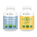 Magnesio puro olistico Malato 400mg + Vitamina D3 125mcg K2 MK7 90mcg - 270 compresse & 150 capsule - Bundle vegetariano - Made in USA