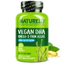 NATURELO Vegan DHA - Omega 3 Öl von Algae - Ergänzung für Gehirn, Herz, Gelenk, Augengesundheit - Bietet essentielle Fettsäuren für Frauen Männer und Kinder - Ergänzungen Pränatale Vitamine - 120 Softgels