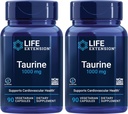 Lebensverlängerung Taurine, reine Taurine Aminosäure-Ergänzung, Herz, Leber und Gehirn Gesundheit, Langlebigkeit, Muskel und Bewegung, 1000 mg Dosis, Non-GMO, Gluten-Free - Two Pack - 90 Vegetarische Kapseln x 2