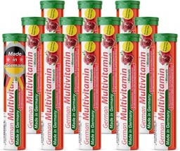 T&D German Multvitamin + Minerali 10 Vitamine 2 Minerali - 240 Vegan Drink Effervescent Tablets - Pomegranate Flavor - Made in Germany