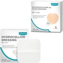 Hydrokolloid Wund Dressing, 10 Pack Ultra Thin 4" x 4" + Ag Silver Sacrum Foam Wound Dressing Bandages Silikon Kleber Border 7"x7"