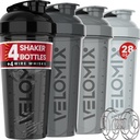 VELOMIX -4 Pack- 28 oz Protein Shaker Bottiglie per miscele proteiche - 4x Wire Whisk | Leak Proof Shaker Cups per Protein Shakes | Protein Shaker Bottle Pack (Silver Mix)