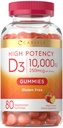 Carlyle Vitamin D3 10000iu Gummi für Erwachsene | 80 Count | Peach Flavored Gummy | Hohe Potenz für Frauen und Männer | Vegetarisch, Non-GMO, Glutenfreie Ergänzung