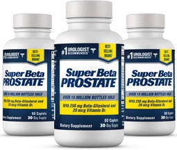 SUPER BETA PROSTATE Supplément de soutien pour la santé des hommes - Réduire les voyages dans les salles de bains, favoriser le sommeil, mieux vider les vêtements et la prostate saine, Beta Sitostérol - 60 comtes (paquet de 3)