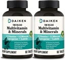 DAIKEN Mini Multivitamin, 60 Tabletten, Enhanced with Lutein, Lycopin & Folsäure, Time Released Multivitamin for Women & Men, Vegan & Easy to Swallow (Pack von 2)