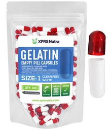 XPRS Nutra Taille 1 Capsules vides - 100 Compte Capsules de gélatine vides - Remplissage de la gélule de bricolage - Capsules de gel de pilules pures pour les suppléments Do-It-Youlf (rouge clair/blanc)