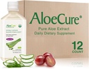 AloeCure USDA Organic Aloe Vera Juice Grape Flavor, Hergestellt innerhalb von 12 Stunden Ernte - Pure Aloe Vera Verdauungs- und Immungesundheitsergänzung, hilft Balanced Stomach Acidity, 16.7oz x 12 Btls
