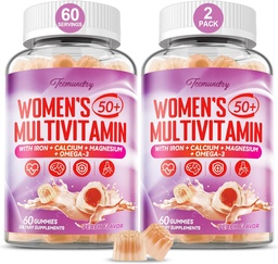 Multivitamin-Gummien für Frauen 50 Plus - mit Omega 3, Coenzym Q10, Eisen, Calcium, Zink, Vitamin A, C, D3, E, K2, B Complex, Folate - Multi Vitamine & Minerale für Energie, Schönheit, Immune, Zuckerfrei