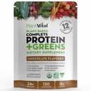 Plantvital Vegan Protein Pulver Pflanze basiert, Bio-Protein Pulver Schokolade 24g/0g Zucker, 12 Superfoods, Veggies, Probiotics, Raw Cocoa, Kale, Beets, Spirulina, Pea, Gluten-Free, Keto-Friendly,16oz