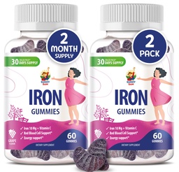 SUNNY SAM Iron Gummies per bambini e adulti - Vitamine di ferro con vitamina C, 10 mg per porzione - Gomma di frutta masticabile per il supporto immunitario Produzione di globuli rossi