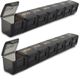 2 Pack Wöchentliche Pille Organizer, Große 7 Tage Pille Case, Tägliche Vitamin Case Medicine Box, AM/PM Pille Behälter für Medizin ergänzt Fischöl (Schwarz & Schwarz)