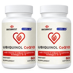 Ubiquinol CoQ10-600mg-Softgel, Active Coq10 Ubiquinol Supplement mit Vitamin E & Omega 3, 6, 9, High Absorption-Coenzym-Q10, Leistungsstarkes Antioxidans für die Energieproduktion, getestet, 120 Zähler