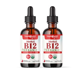 LIQUIDHEALTH USDA Organic Methyl Vitamin B12 Methylcobalamin Flüssigkeitstropfen mit Tart Cherry Juice - Boost Energy, Immununterstützung, Verbesserung der Gedächtnis & Konzentration - USA Made, Vegan, Non-GMO (2 Pack)