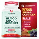 PurePremium Normale Blutzucker-Supplement - 20 Wirkstoff-Komplex, um Blutzuckerspiegel bereits im Normalbereich zu unterstützen - mit Cinnamon, Bitter Melon, Chrom, Mulberry - 60ct