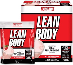 Labrada Lean Body Disposition All-In-One Erdbeer-Meal Ersatz Shake, 40g Protein, Whey Blend, 8g Gesunde Fette EFA's & Fiber, 22 Vitamine und Mineralstoffe, Keine künstliche Farbe, Glutenfrei, (20 Packungen)