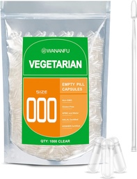 wananfu Size 000 capsule vuote vegetariano (1000 conte) Bundle con Micro Lab Spoon, Clear Fillable Veggie Pill Capsule 000 per fare i vostri supplementi