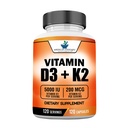 American Standard Supplements Vitamin D3 5000 IU (125mcg) Plus Vitamin K2 (MK7) 200mcg Pro Kapsel - Glutenfrei, Non-GMO, 120 Kapseln, 120 Portionen, 120 Tage Versorgung