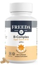 FREEDA Vitamin B-50 Complex – Super Quints B-Komplex mit B1 B2 B3 (Niacinamid) B5 B6, Biotin, Folate & B12 + Choline & Inositol – Vegan Capsules, 100 Count – Made in USA
