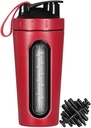 Protein Shaker Bottle, Edelstahl Shaker Cup, Sport Mixer Wasserflasche, Sichtbares Fenster, Leak Proof, No BPA mit Mixing Ball für Fitness Training, 28 Unze, Rot