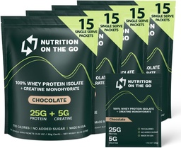Nutrition On The Go Whey Protein Isolate Packets with Creatine – 25g Protein + 5g Creatine – Single-Serve Travel Protein Powder – Chocolate (60-Pack)