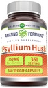 Erstaunliche Formeln Psyllium Husk 750mg Veggie Kapseln Ergänzung | Non-GMO | Gluten Free | Made in USA | Geeignet für Vegetarier (360 Count)