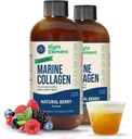 Liquid Marine Collagen | Wild Caught Cod - Peptide di Cheratina idrolizzata, Acido Ialuronico & Biotina - Capelli sani, Pelle & Nails - Made in USA - Natural Berry, 8.00 Fl Oz (2-Pack)