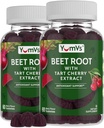 YUM-V'S Beet Root Gummies with Tart Cherry Extract - Berry Flavor Beetroot Gummies - Beet Chews for Blood Circulation and Antioxidant Support - Red Beets Gummies Berry 60 Count (Pack of 2)