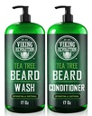 Viking Revolution Teebaum Öl Bart Wash und Bart Conditioner für Männer - Natürliche Bart Weichmacher Set mit Argan Öl, Vitamin E und Ginseng - Bart Shampoo und Conditioner Set (17 Oz)