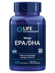 Life Extension Mega EPA/DHA, Omega-3 Fettsäuren, Herz- und Hirngesundheit, Non-GMO, Glutenfrei, 120 Softgele
