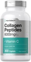 Horbäach Collagen Peptide 6000mg | 300 Caplet Pillen | mit Vitamin C | Hydrolysed Collagen Supplement | Non-GMO, Glutenfrei