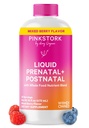 Pink Stork Flüssige pränatale Vitamine für Damen - Berry Flavor - Bio-Food-Mischung - Fertilität, Schwangerschaft, Postpartum Essentials - Morning Sickness Support - Stillen & Lactation - 32 Servietten