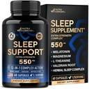 Schlaftabletten für Erwachsene 550mg - Melatonin 3mg | Valerian Root for Sleep | L-Theanin | Magnesium - Natural Sleep Aid Supplement - Non-Habit Forming Rest Support - Made in USA - 1/day, 2 Month Supply