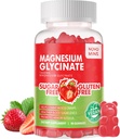 90 CT Magnesium Glycinat Gummi - Zuckerfreie Magnesium Kaliumergänzung mit Vitamin D, B6, CoQ10 für ruhige Stimmung & Schlafunterstützung - 90 Erdbeergummis