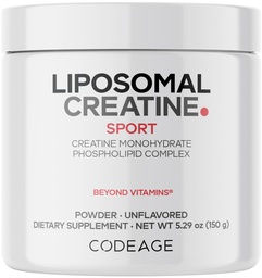 Codeage Supplément en poudre de créatine liposomique, monohydrate de créatine pure 5000mg, préentraînement et post entraînement - Créatine non aromatisée, poudre de créatine micronisée - Créatinine pour le sport - 30 portions