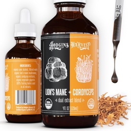Hodgins Harvest Bio Lion's Mane + Cordyceps Tincture | Hergestellt mit Pilzen auf unserer Farm in den USA | Dual Extract | Extra-Concentrated (4 fl oz)