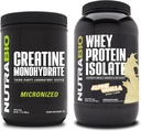 NutraBio Creatine Monohydrate, Unflavored, 500g und Whey Protein Isolate, Alpine Vanille, Supplement Bundle - Muskelenergie, Lean Muskelwachstum, Erholung und Stärke