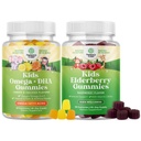 Bundle of Kids DHA Omega 3 Gummie - Fettsäuren Omega 3 6 9 für Gehirn Immunität Stärke & Vision - Ernährung DHA und Sambucus Elderberry Gummies für Kinder Gesundheit - Zink & Vitamin C für Immununterstützung