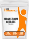 BulkSupplements.com Magnesium Citrate Powder - Magnesium Supplement, Mineralische Ergänzung - Rein & Glutenfrei, 3,5g pro Portion, 500g (1.1 lbs) (Pack von 1)