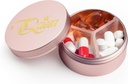 Small Pill Case 3 Komponenten, Metall Runde tragbare Pille Box, Wasserdichte Reise Pille Organizer, Pocket Purse Medizin Vitamin Holder EDC Container (Rose Gold mit Königin)