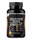 Nootropic Mushroom Supplement - Lions Mane, Cordyceps, Reishi, Chaga Blend für verbesserten Fokus, Gedächtnis, kognitive Unterstützung, Gehirn Vitamin und Fokus Supplement, 90 Vegan Kapseln