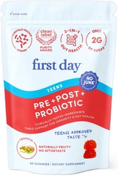 FIRST DAY Teens’ Gut Sustainer Tribiotic Gummies – 3-in-1 Prebiotic, Probiotic & Postbiotic Supplement – Unterstützt Verdauungs-, Haut-, Mund- und Immungesundheit, Nährstoffaufnahme & Wachstum – 30-Tage-Versorgung