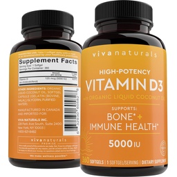 Viva Naturals Vitamin D3 5000 IU Softgels, 360 Count (125 mcg), unterstützt Knochen- und Immungesundheit, Hohe Potenz Vitamin D