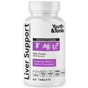 Youth & Tonic Liver Detox Cleanse Supplement – Silymarin Milk Thistle Complex Formula for Body Health, Repair & Support – Non-GMO Kräuter Vitamine – 60 Kapseln für Damen & Men
