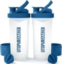 Utopia Home Shaker Bottiglia 2 Pack - 24 Ounce Plastic Protein o Cocktail Shaker Bottiglia per Pre & Post allenamento con Twist & Lock Protein Box Storage (Clear/Navy)