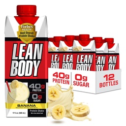 Labrada Lean Body Ready-to-Drink Banana Protein Shake,40g Protein,Whey Blend,0 Zucker, Glutenfrei,22 Vitamine & Mineralien,17 Unze (Recyclebar Carton & Lid - Packung von 12) LABRADA
