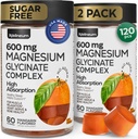 Magnesium Glycinate Gummies 600Mg 2 Pack - Hohe Absorption, Dreifache Kalk Magnesium Complex - Kauen für Entspannung und Schlaf - Gummy Supplement mit Vitamin D - Vegan, Zuckerfrei, Gut Friendly