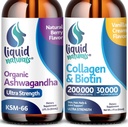 Flüssiges Kollagen, 2 Fl. Oz Ultra-Strength Flüssiges Kollagen für Frauen, Vitamin B7 Collagen Peptide, Biotin und Collagen Ergänzungen ♥ Ashwagandha Tropfen - 2000mg - 6X Stärkere als Pillen und Kapseln, As