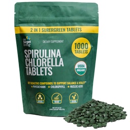 Auf Target Living Organic Spirulina Chlorella | Supergreens | USDA Organic | 1000 Tablets - 250 G (8.8 oz) | Vegan | Immununterstützung | Alkalyzing | Nährstoffdichte dicht | Protein Dense