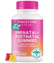 Pink Stork Fertilität + Pränatal + postnatale Gummy Vitamine – Volle Mutterschaft Reise Unterstützung – Multivitamin mit Folat, B Vitamine, Zink & Biotin – 60 sortierte Fruchtgummis