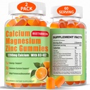 Calcium Magnesium Zink-Gummi für Erwachsene: 1200mg Calcium Citrat 400mg Magnesium-Glycinat mit D3 B12 - Sugar Free High Absorption Supplement für Damen (60 Count(Pack von 2))